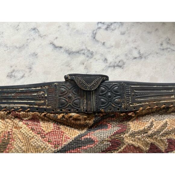 ANTIQUE FLORAL TAPESTRY CARPET BAG PURSE FOLDING METAL FRAME CHAIN HANDLE - Picture 3 of 9